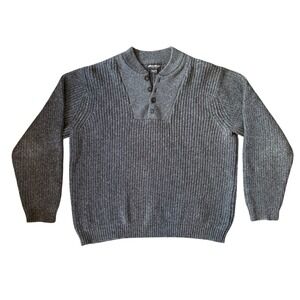 Eddie Bauer Sweater Mens Large Gray Rib Knit Henley Cotton Pullover Heavy Knit
